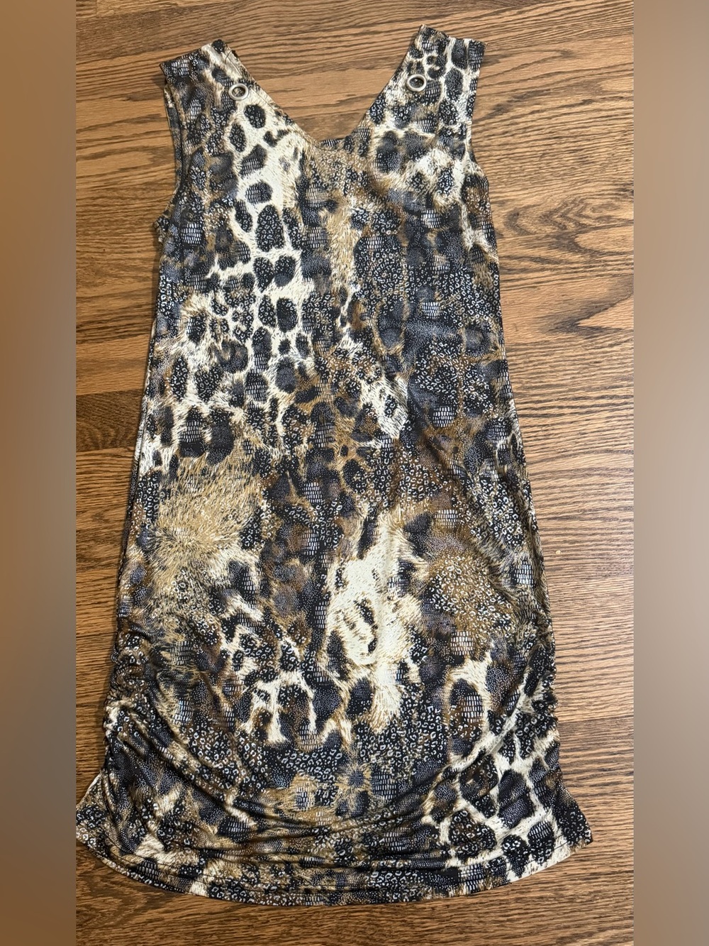 Sleeveless Animal Print Shift Dress in Brown and Black